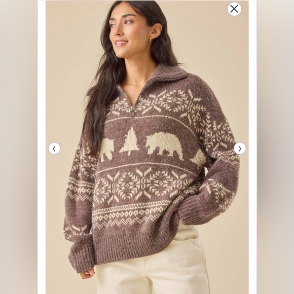 Altar'd State Brown and Cream Patterned Sweater - Picture 3 of 8